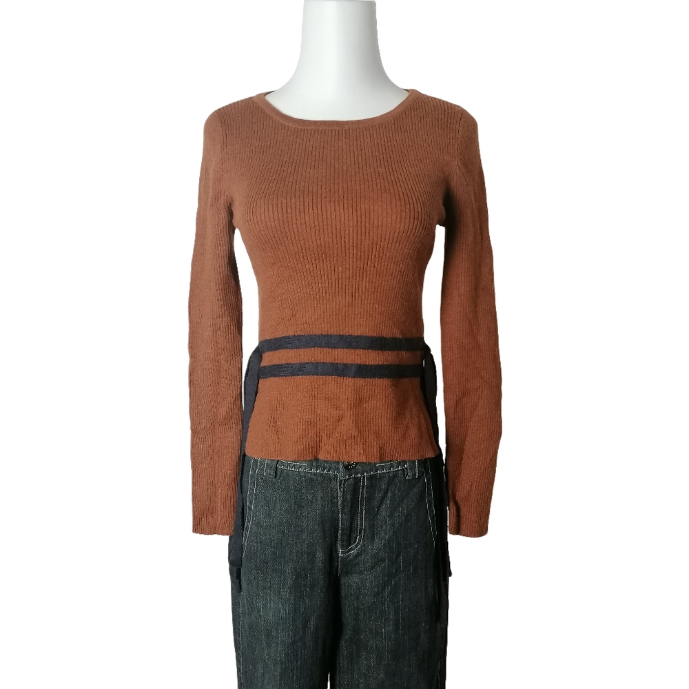 🍂 brown crew neck long sleeve knitted slim fit pullover by SEDATE